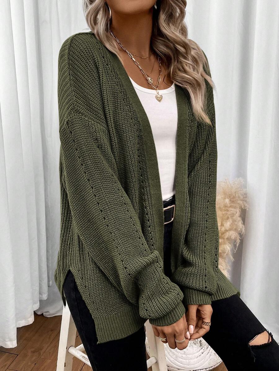 Women's Open Front Cardigan Pointelle Knit Long Sleeve Oversized Everyday Layer