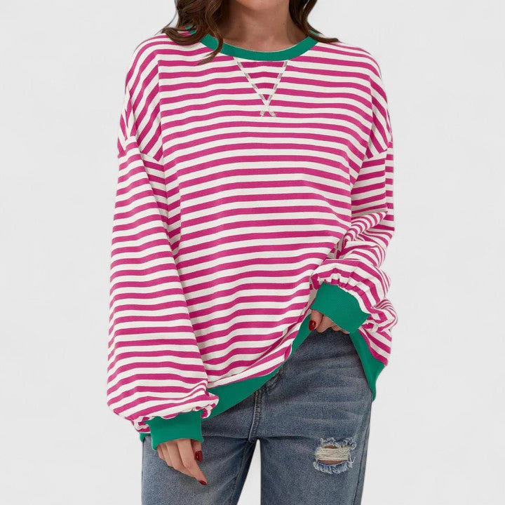 Women's Striped Oversized Crewneck Pullover Sweater Long Sleeve Casual Top