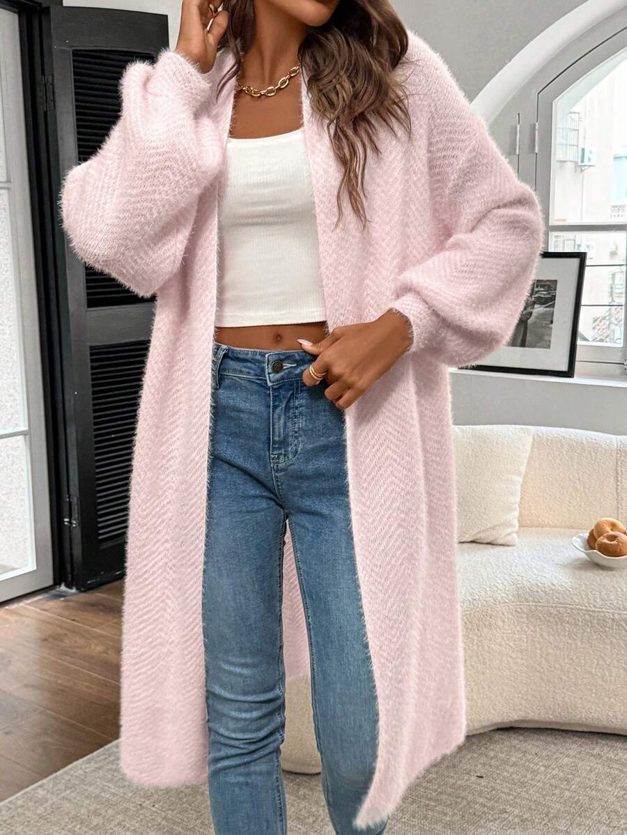 Women's Long Cardigan Chevron Open Front Long Sleeve Casual Midi Layer