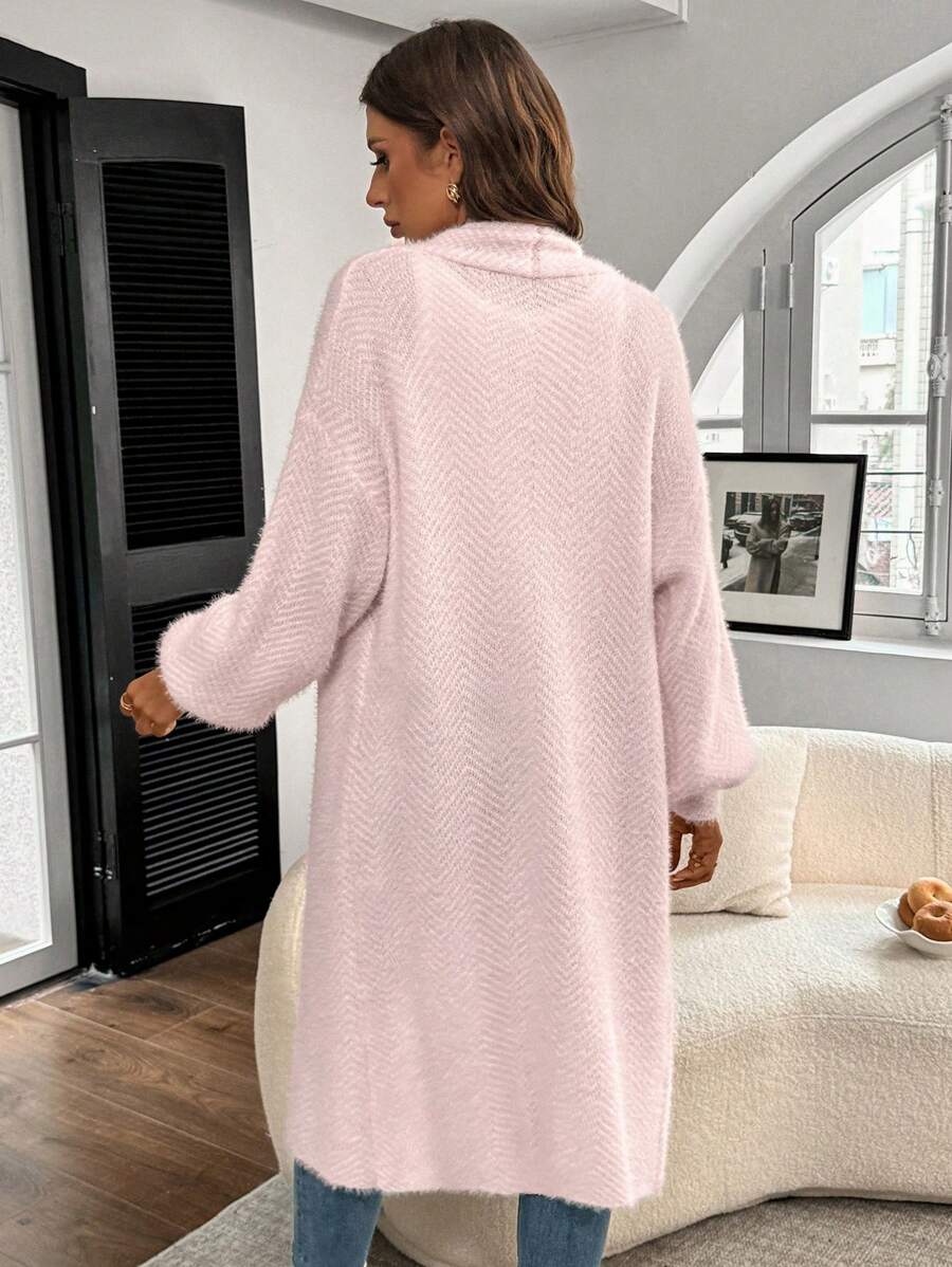 Women's Long Cardigan Chevron Open Front Long Sleeve Casual Midi Layer