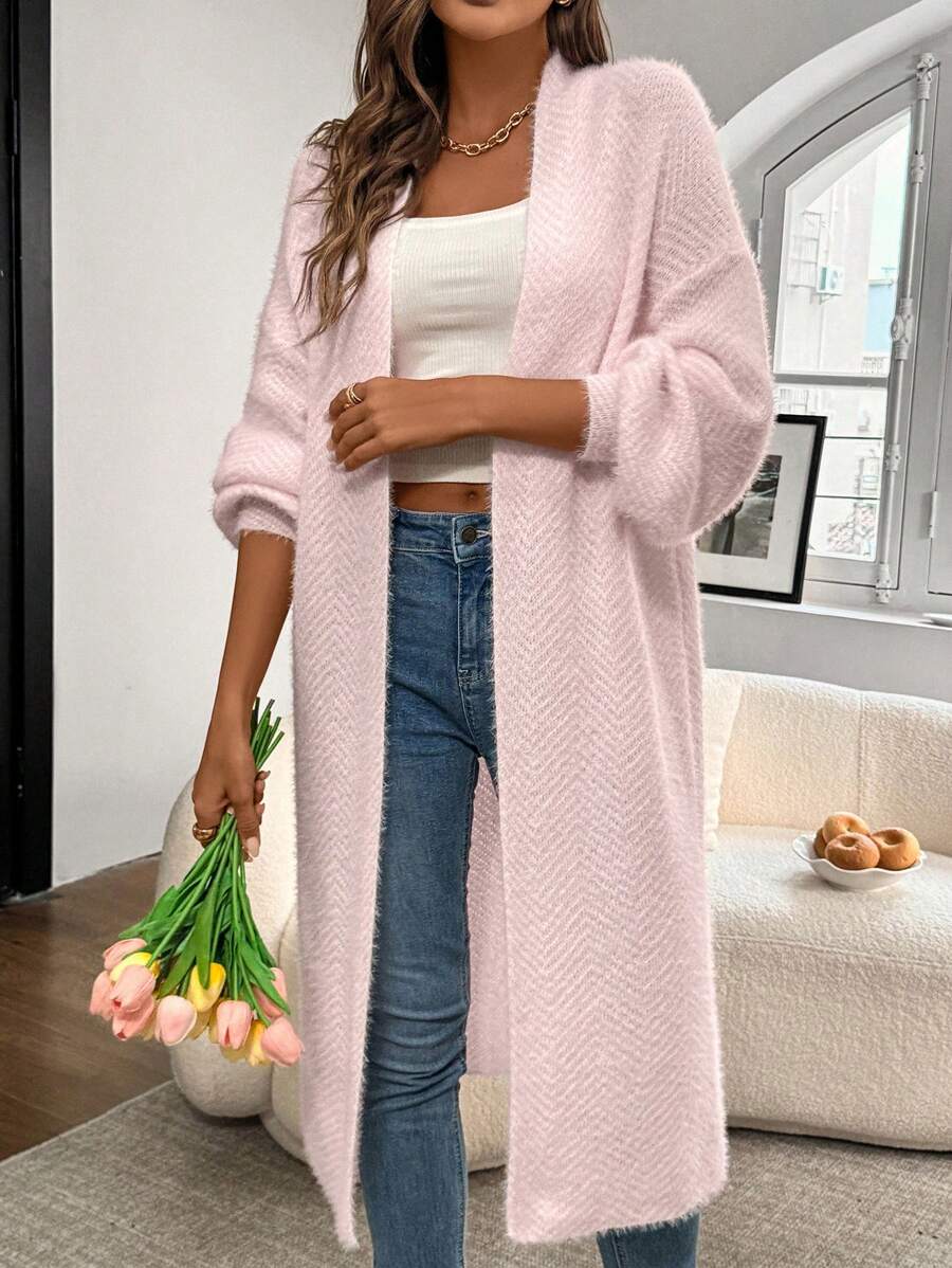 Women's Long Cardigan Chevron Open Front Long Sleeve Casual Midi Layer