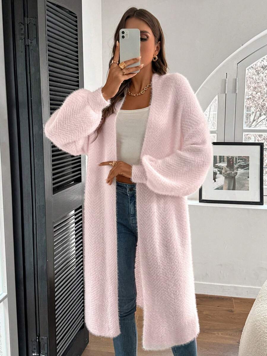 Women's Long Cardigan Chevron Open Front Long Sleeve Casual Midi Layer
