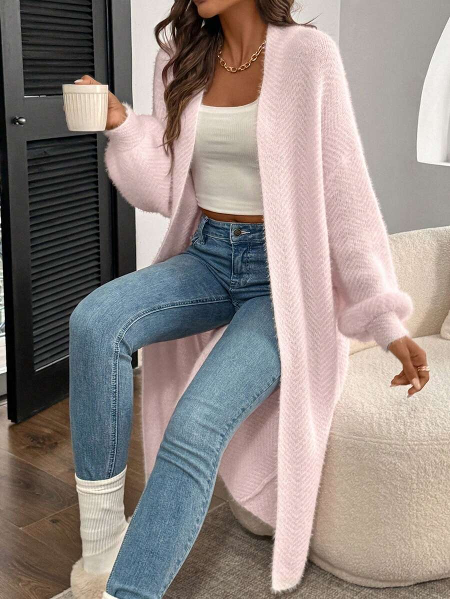 Women's Long Cardigan Chevron Open Front Long Sleeve Casual Midi Layer