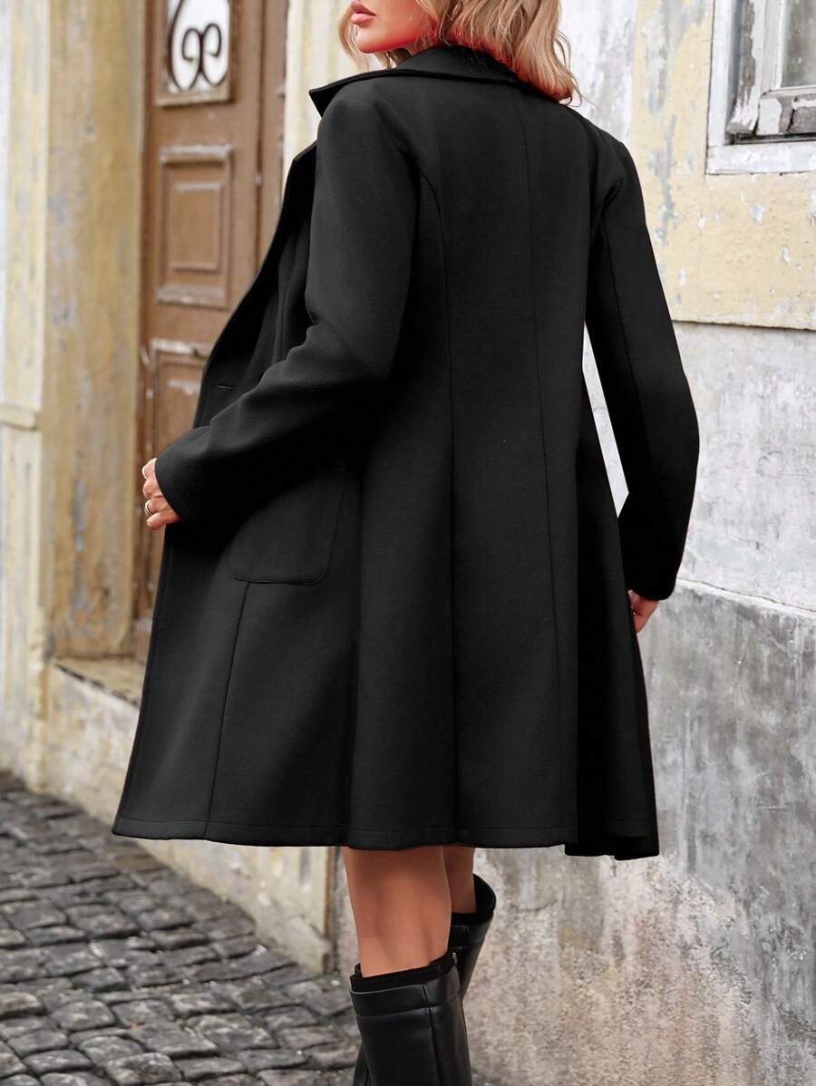 Women's Double-Breasted Notched Lapel Midi Coat Long Sleeve Winter Outerwear