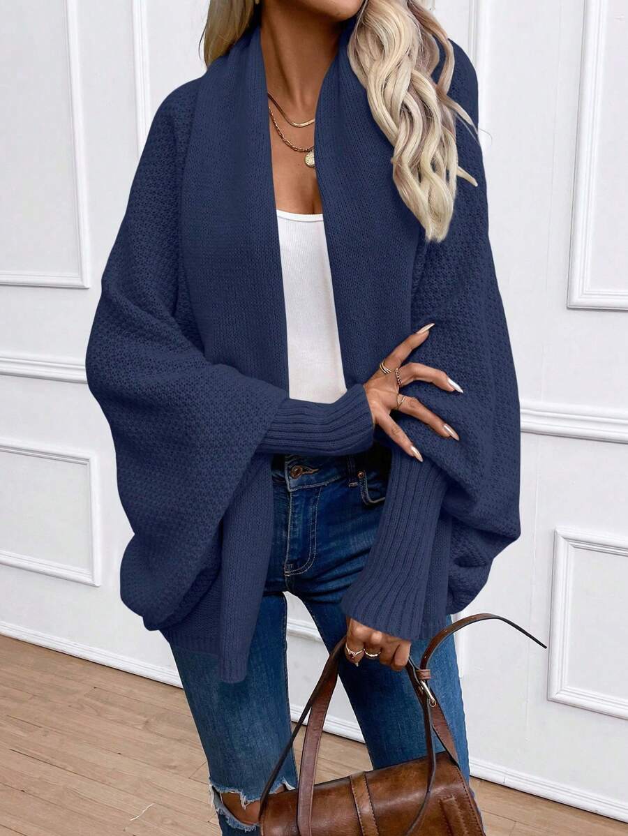 Women's Shawl Collar Cardigan Batwing Sleeve Open Front Knit Pink