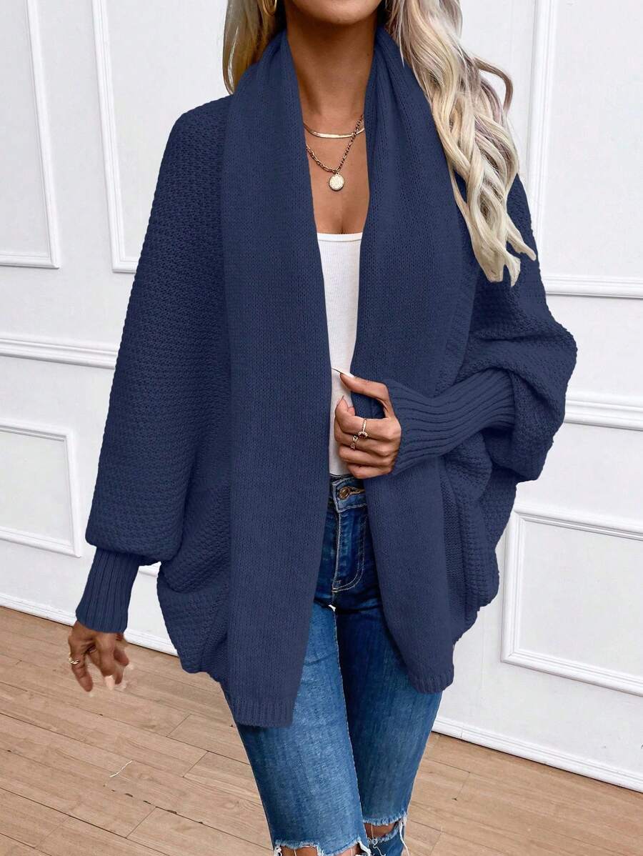Women's Shawl Collar Cardigan Batwing Sleeve Open Front Knit Pink