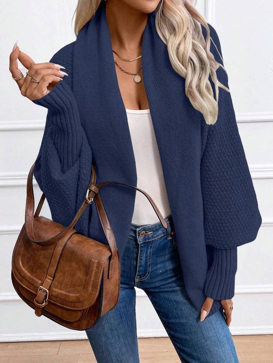 Women's Shawl Collar Cardigan Batwing Sleeve Open Front Knit Pink