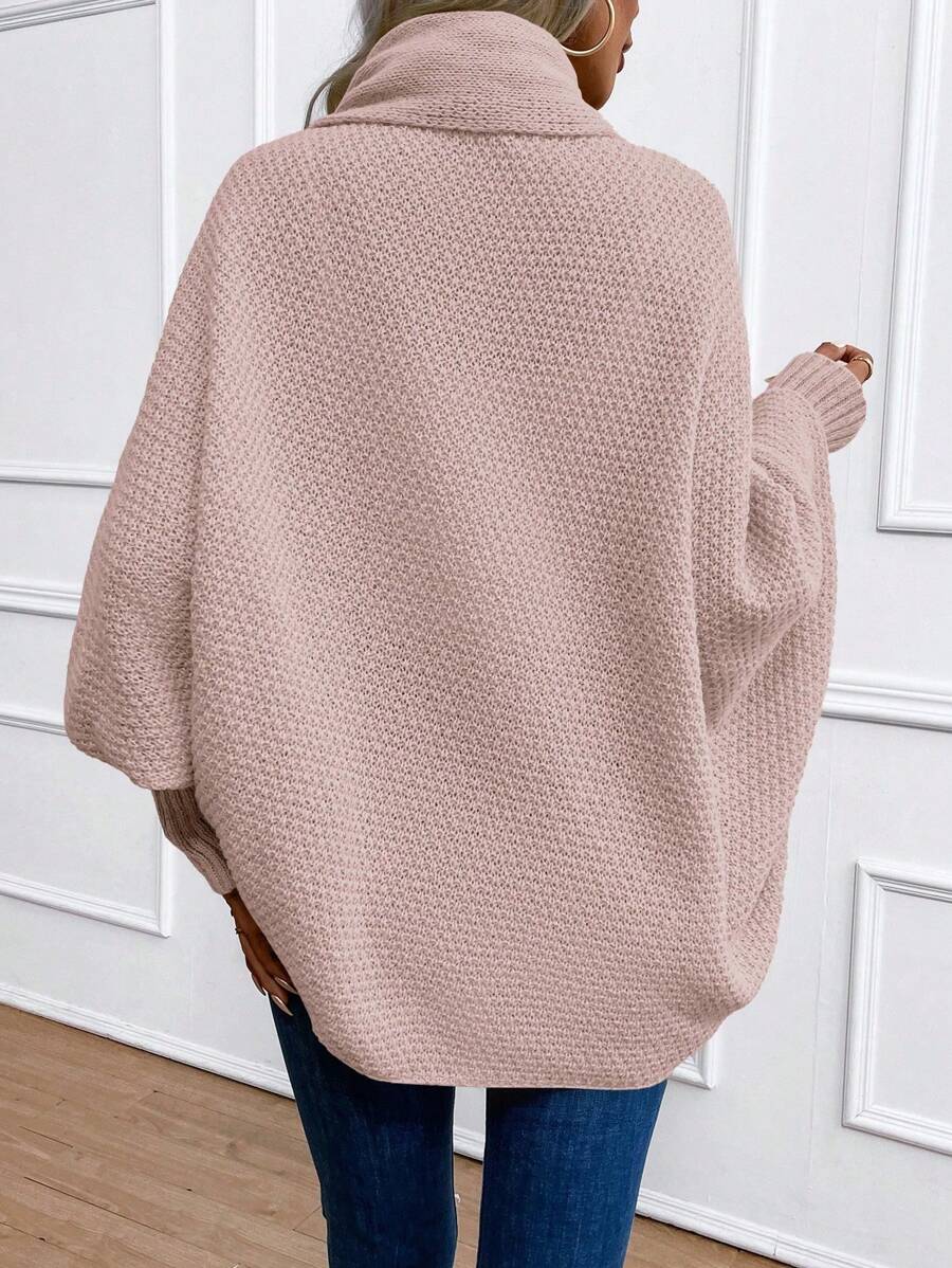 Women's Shawl Collar Cardigan Batwing Sleeve Open Front Knit Pink
