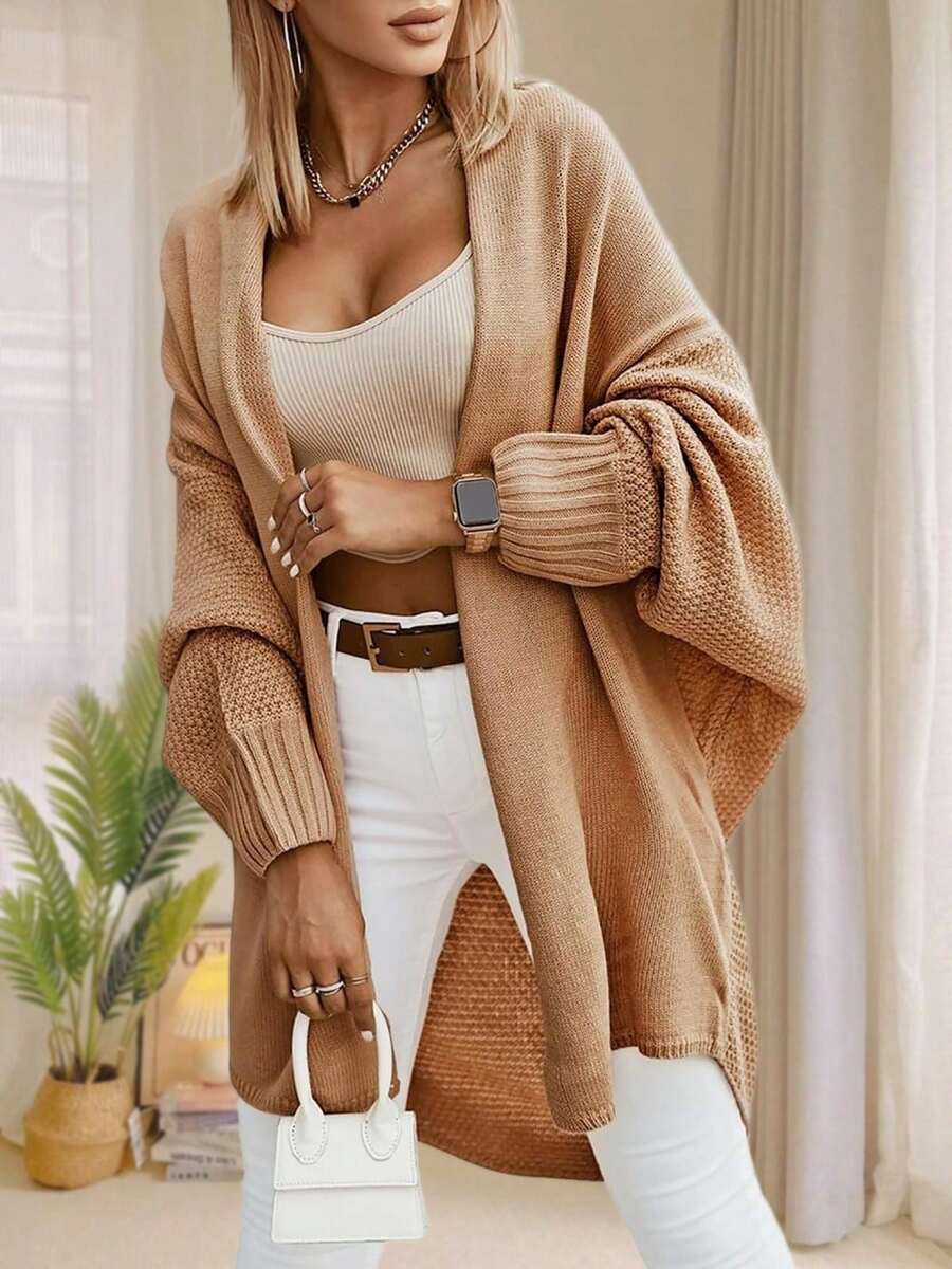 Women's Oversized Batwing Sleeve Cardigan Open Front Longline Knit Sweater