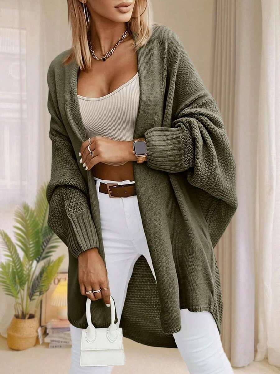 Women's Oversized Batwing Sleeve Cardigan Open Front Longline Knit Sweater