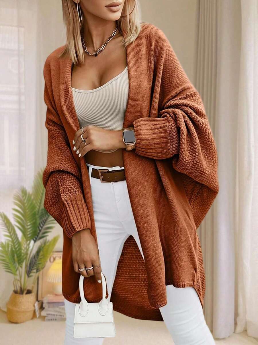 Women's Oversized Batwing Sleeve Cardigan Open Front Longline Knit Sweater