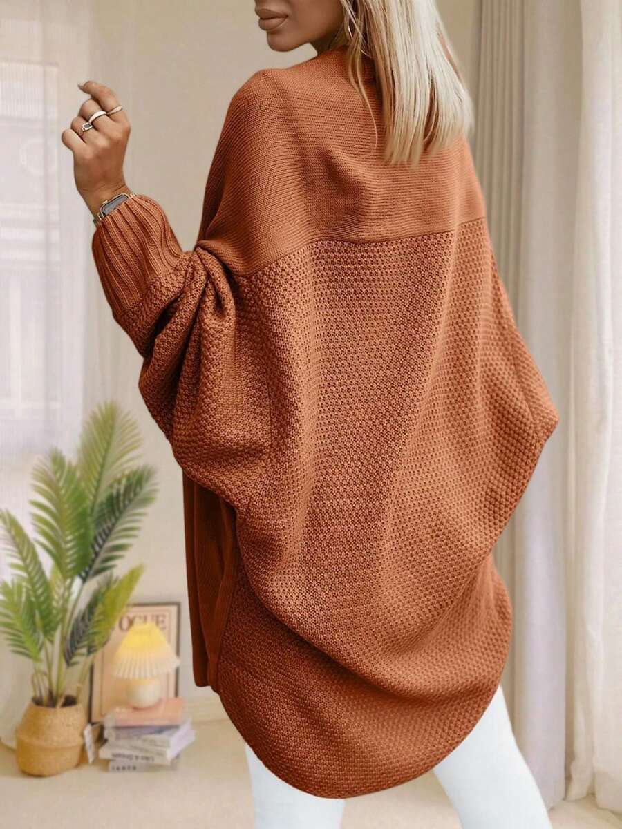 Women's Oversized Batwing Sleeve Cardigan Open Front Longline Knit Sweater