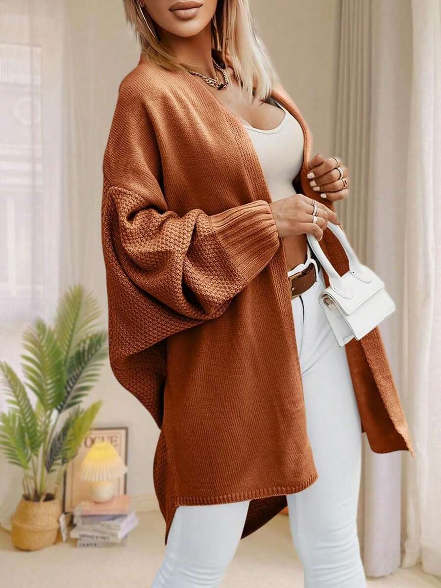 Women's Oversized Batwing Sleeve Cardigan Open Front Longline Knit Sweater