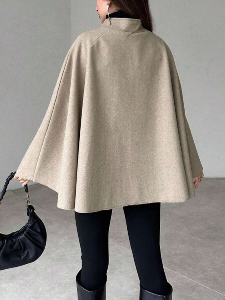 Women's Cape Coat Stand Collar Button Front Poncho Overcoat Winter Outerwear