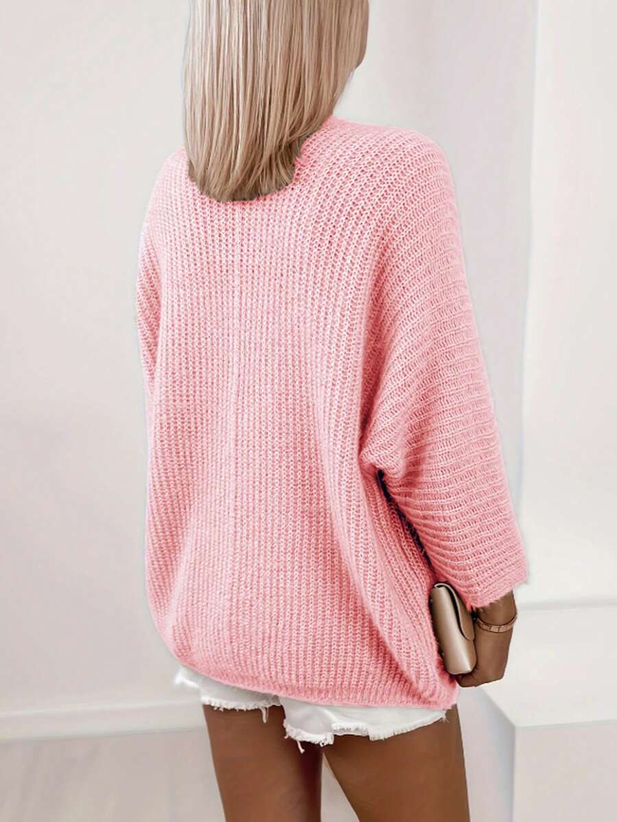 Women's Open Front Knit Cardigan Batwing Sleeve Beige Chunky Casual Layer