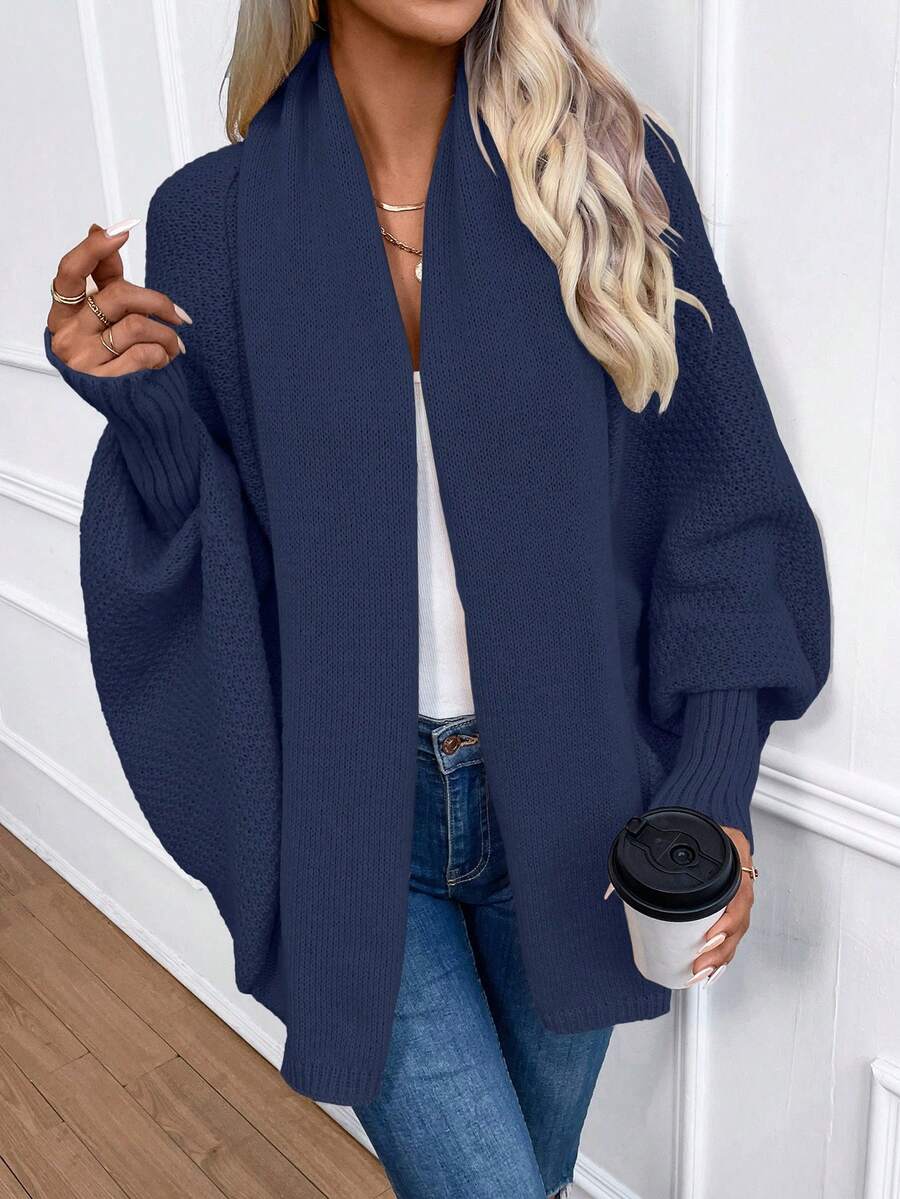 Women's Shawl Collar Cardigan Batwing Sleeve Open Front Knit Pink
