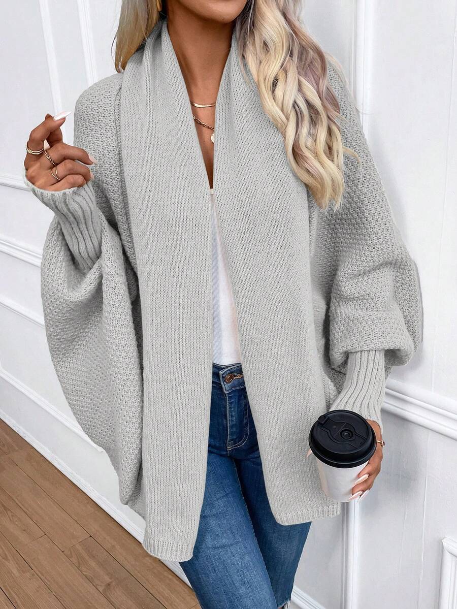 Women's Shawl Collar Cardigan Batwing Sleeve Open Front Knit Pink