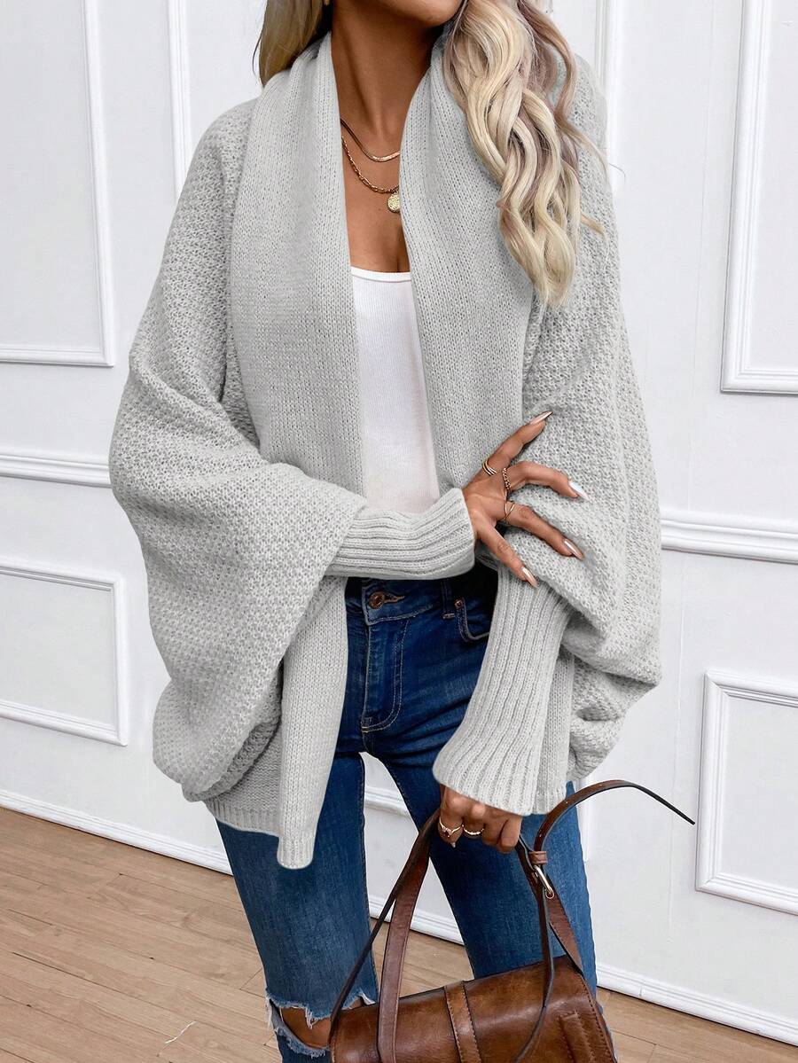 Women's Shawl Collar Cardigan Batwing Sleeve Open Front Knit Pink