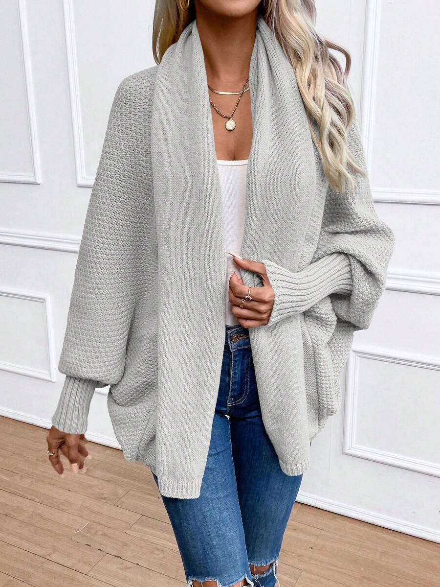 Women's Shawl Collar Cardigan Batwing Sleeve Open Front Knit Pink