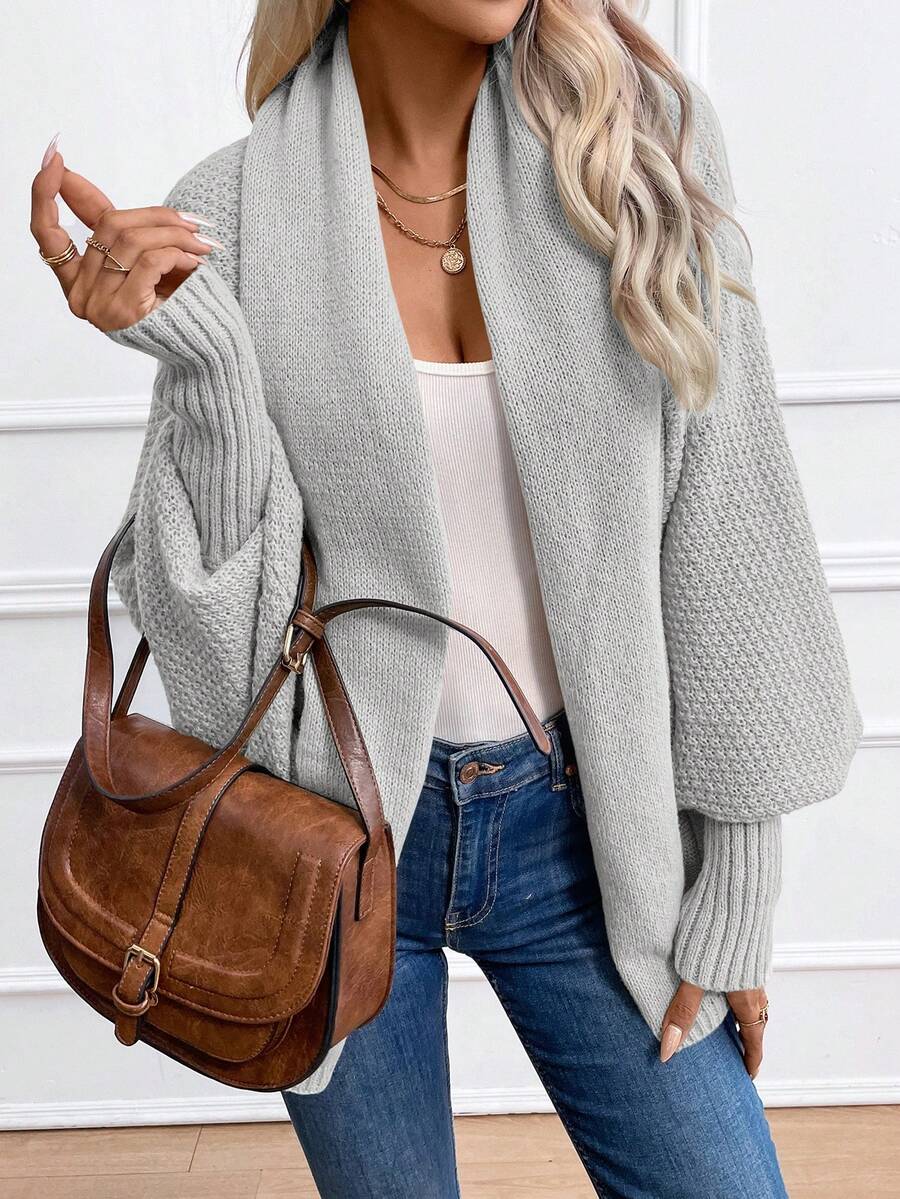 Women's Shawl Collar Cardigan Batwing Sleeve Open Front Knit Pink