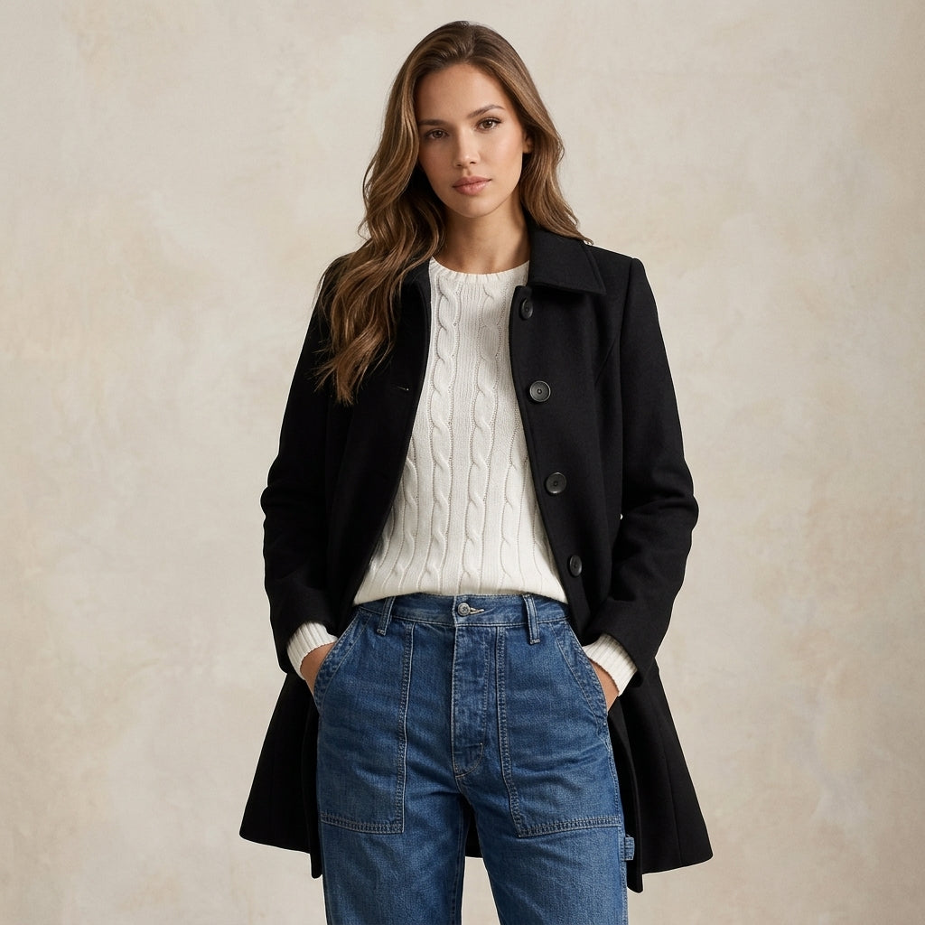 Women's Winter Trench Coat Collared Single-Breasted Button Mid-Length Coat