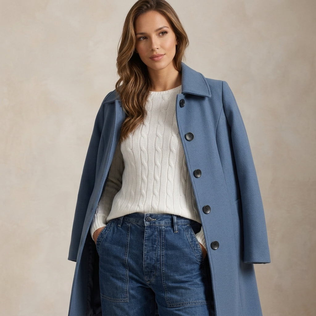 Women's Winter Trench Coat Collared Single-Breasted Button Mid-Length Coat