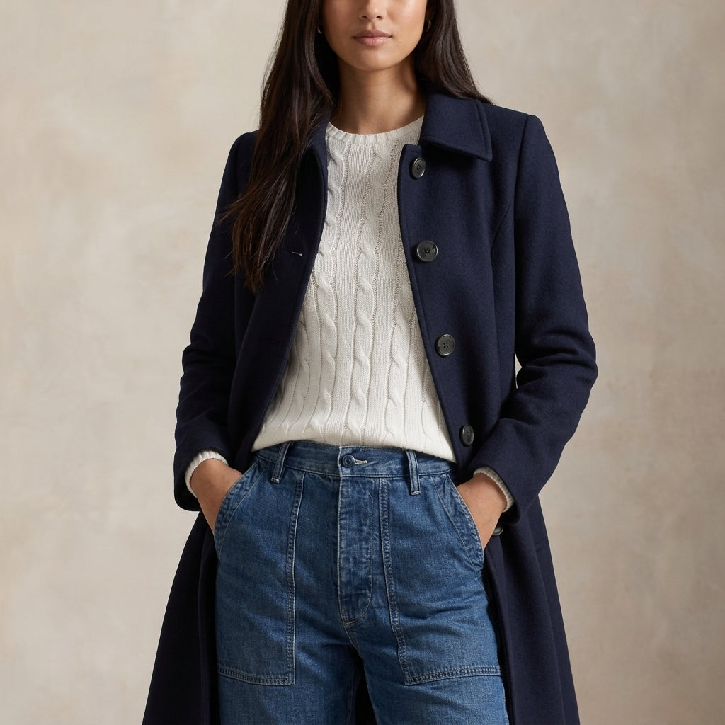 Women's Winter Trench Coat Collared Single-Breasted Button Mid-Length Coat