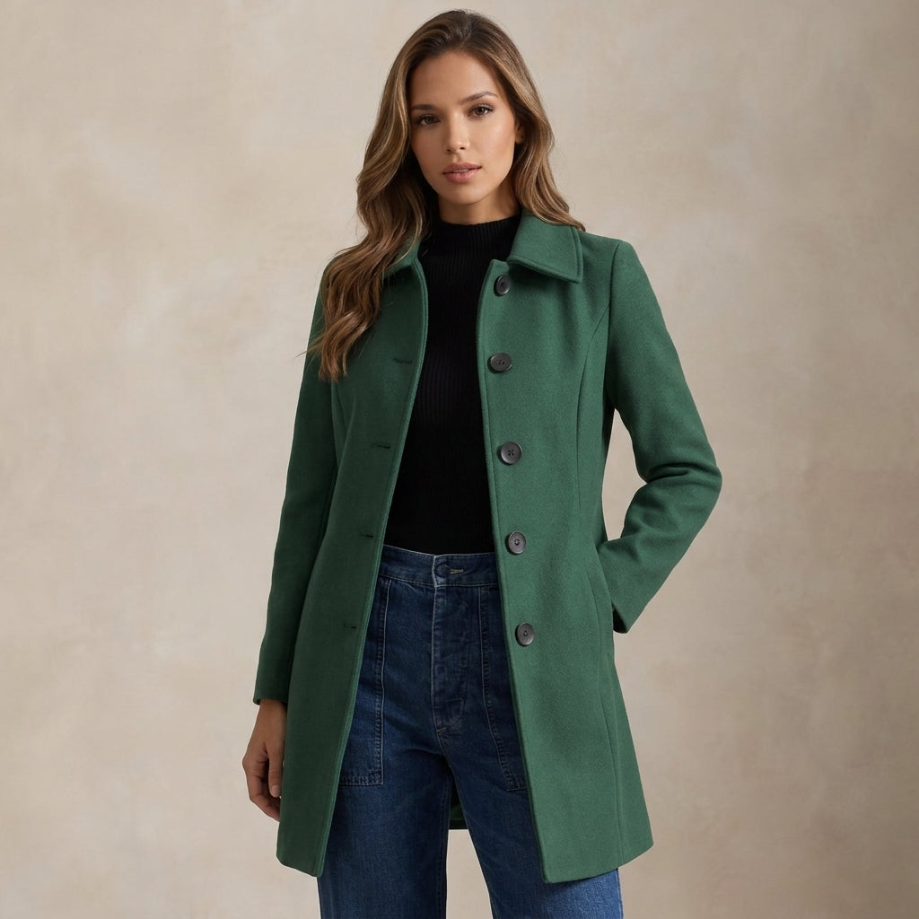 Women's Winter Trench Coat Collared Single-Breasted Button Mid-Length Coat