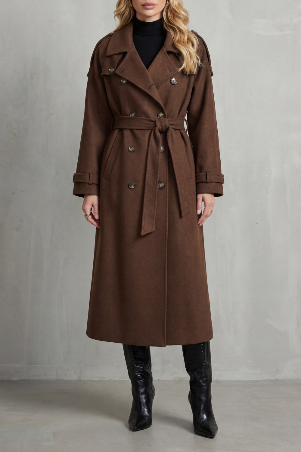 Women's Double-Breasted Trench Coat Belted Oversized Wool Winter Long
