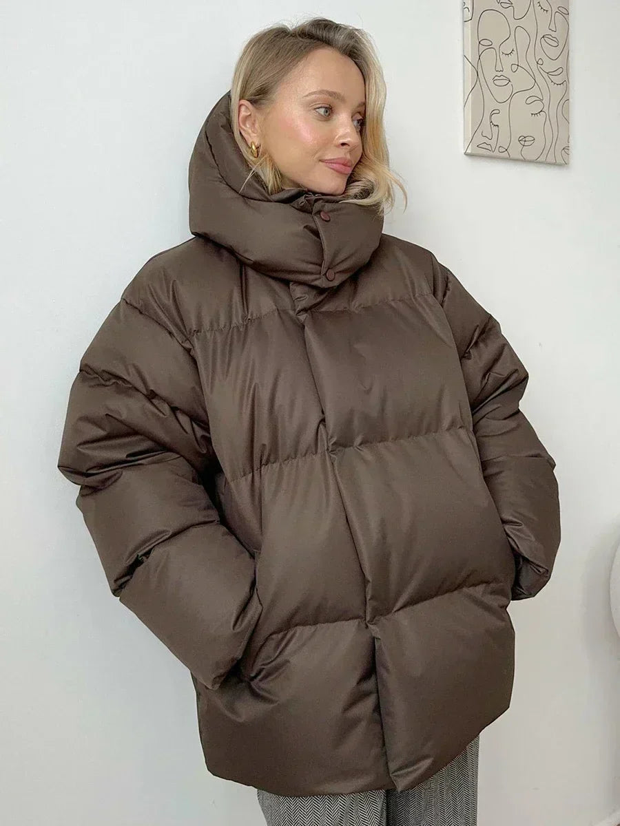 Women's Oversized Puffer Coat Hooded High Neck Quilted Padded Winter Outerwear