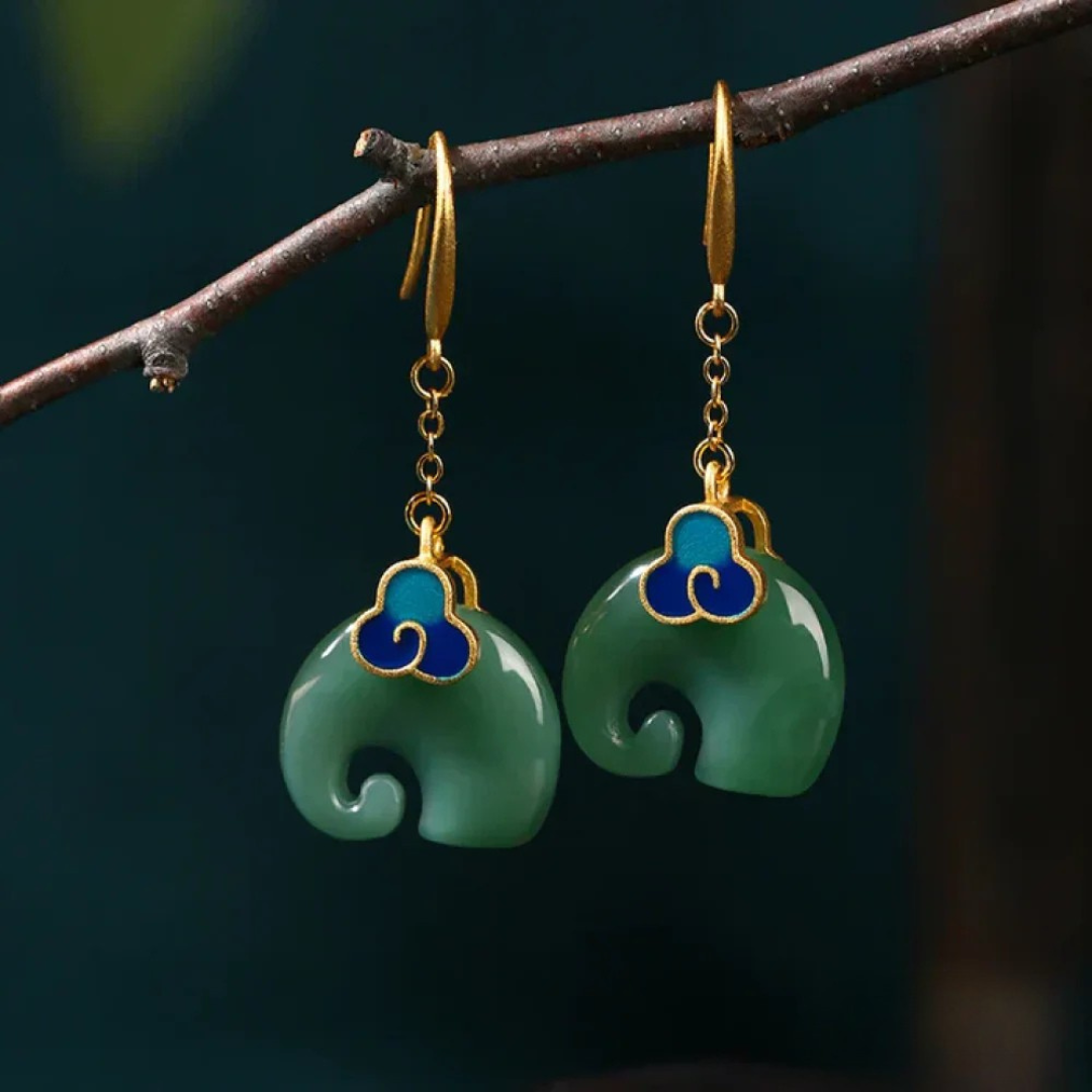 Retro Green Elephant Studs
