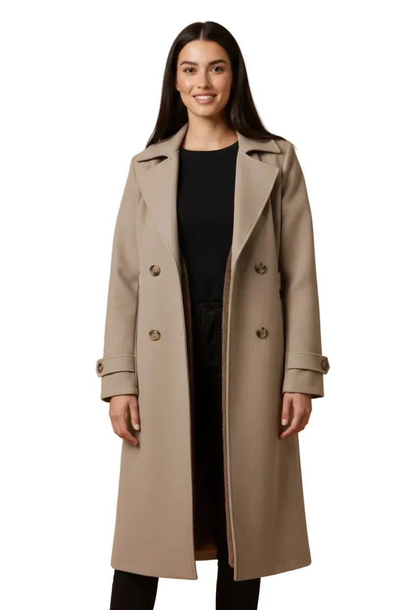 Women's Trench Coat Long Double-Breasted Belted Tailored Lined Winter Coat