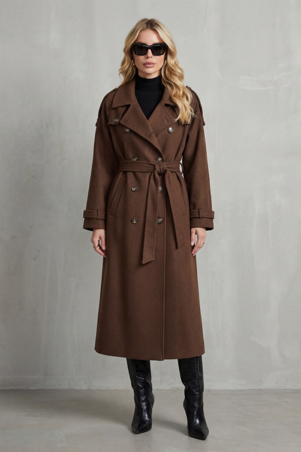 Women's Double-Breasted Trench Coat Belted Oversized Wool Winter Long