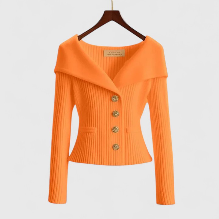 Women's Ribbed Knit Cardigan V-Neck Long Sleeve Button-Front Foldover Collar