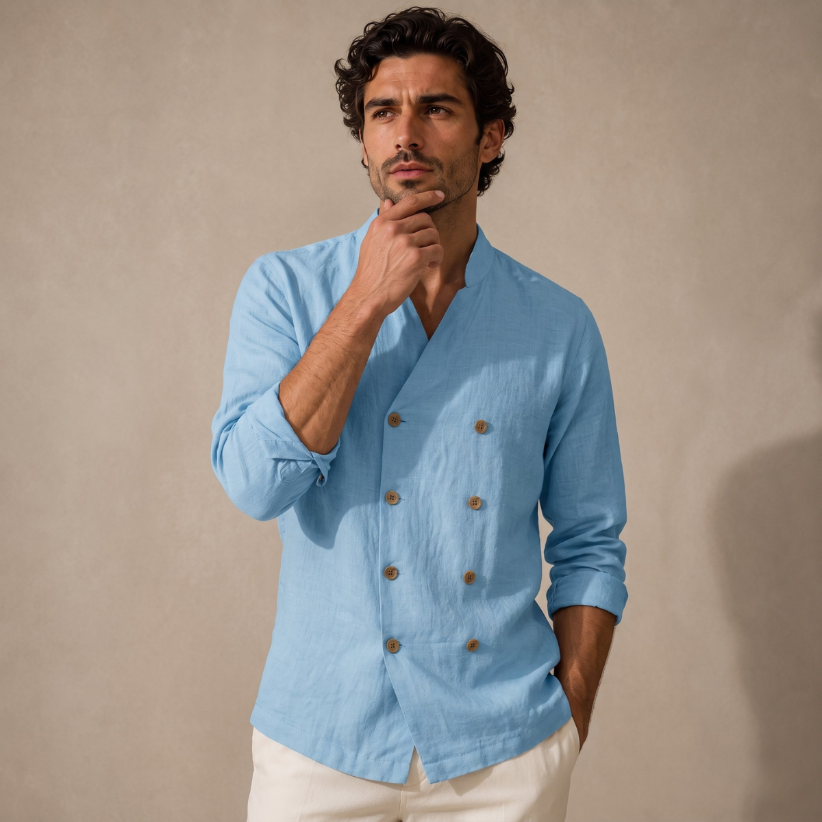 The Coventry Men’s Vintage Double Breasted Cotton Linen Shirt