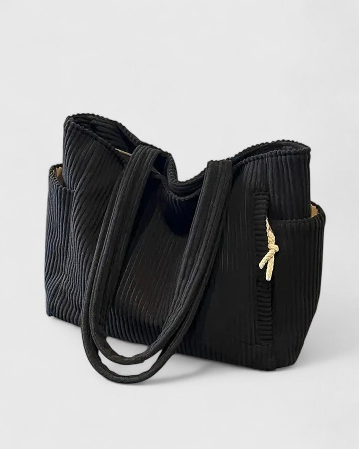 Chic Ribbed Tote Bag with Cord Design