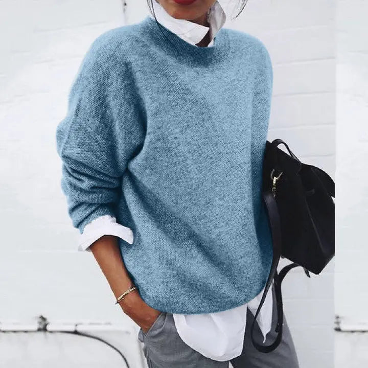 Women's Crew Neck Pullover Sweater Long Sleeve Relaxed Fit Casual Knit Top