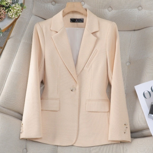 Women's Fitted Blazer Long Sleeve Notch Lapel Single Button Pockets Winter