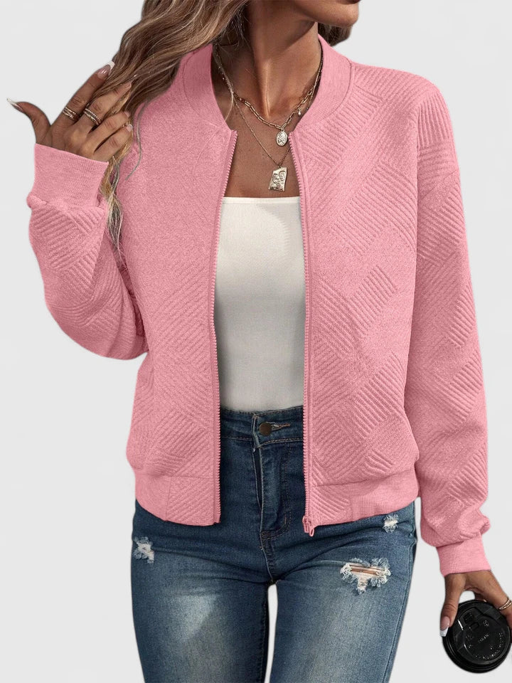 Women's Bomber Jacket Zip-Up Textured Long Sleeve Ribbed Casual Lightweight