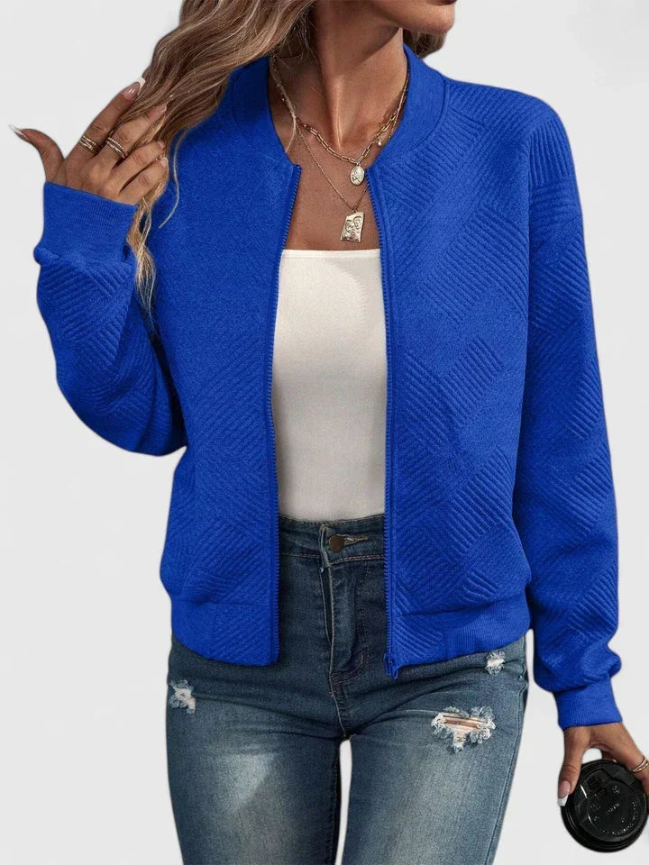 Women's Bomber Jacket Zip-Up Textured Long Sleeve Ribbed Casual Lightweight