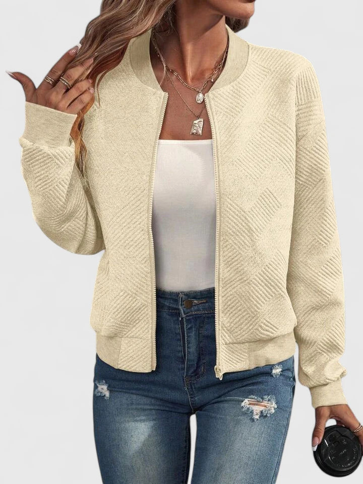 Women's Bomber Jacket Zip-Up Textured Long Sleeve Ribbed Casual Lightweight