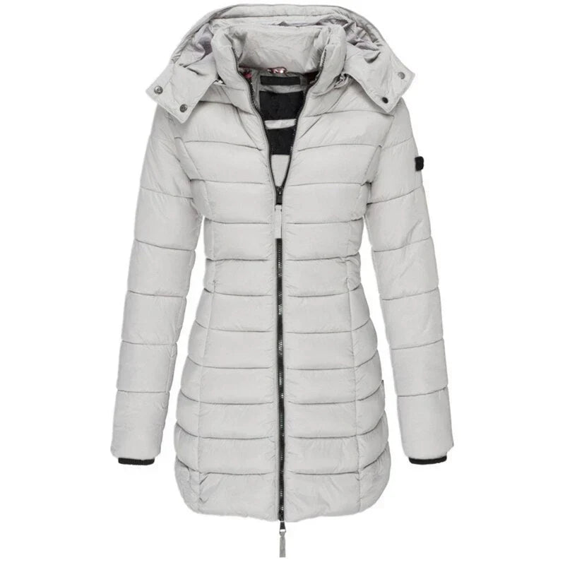 Women's Hooded Puffer Jacket Zip Long Sleeve Padded Winter Outerwear