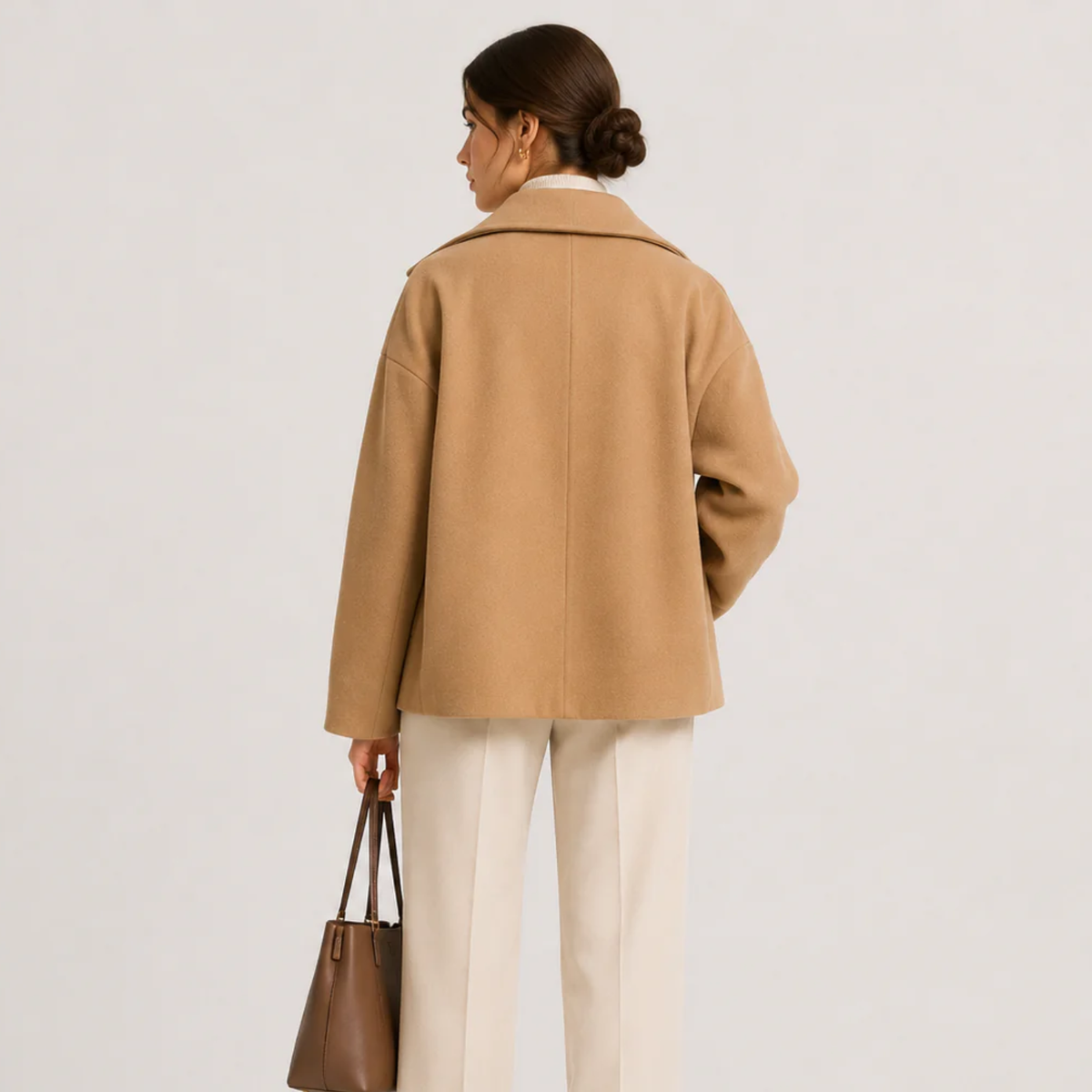 Women's Button Front Jacket Camel Collared Relaxed Fit Winter Outerwear