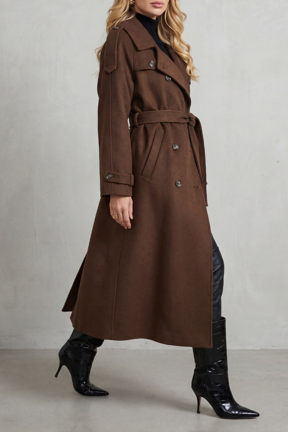 Women's Double-Breasted Trench Coat Belted Oversized Wool Winter Long