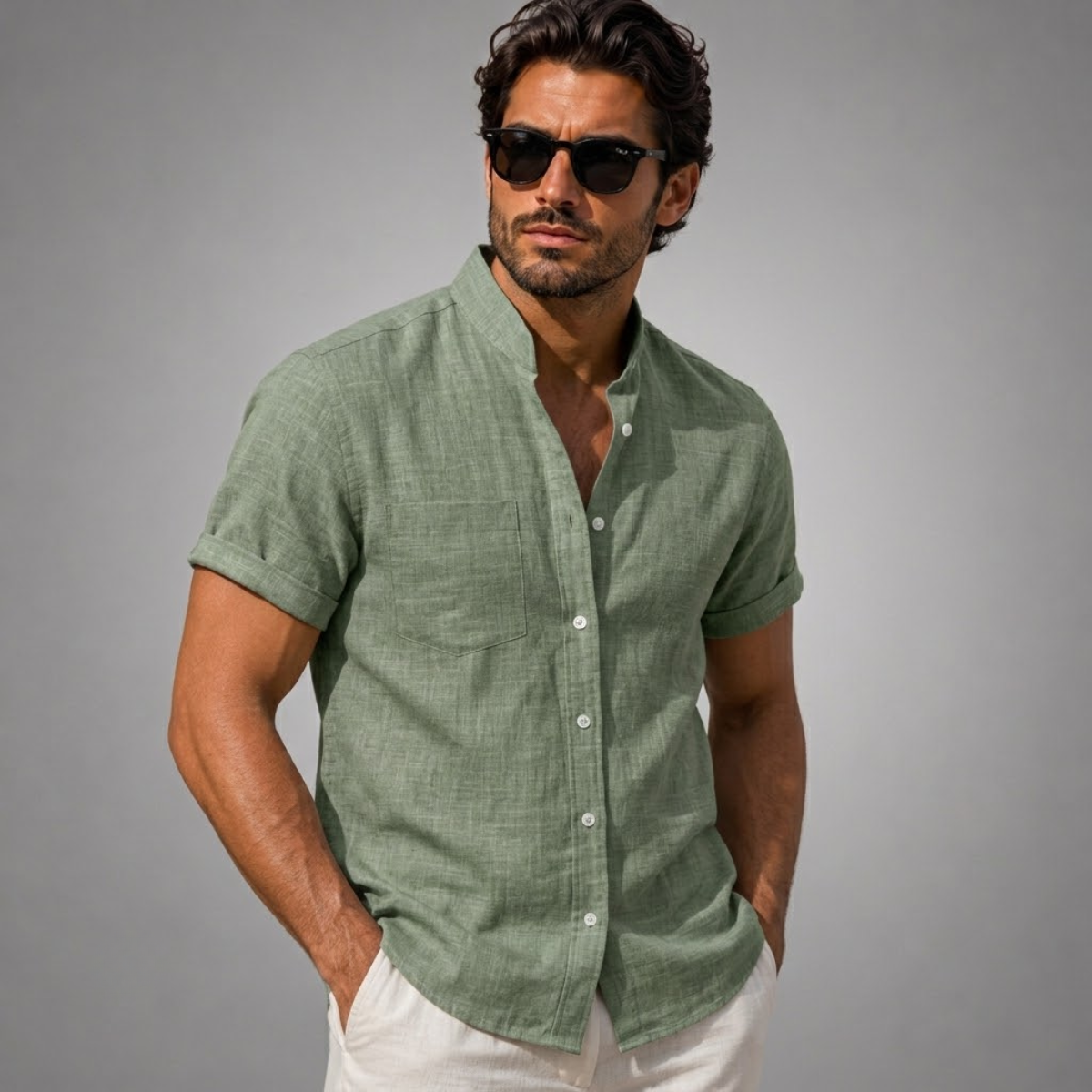 The Creststone Men’s Casual Linen Summer Beach Shirt