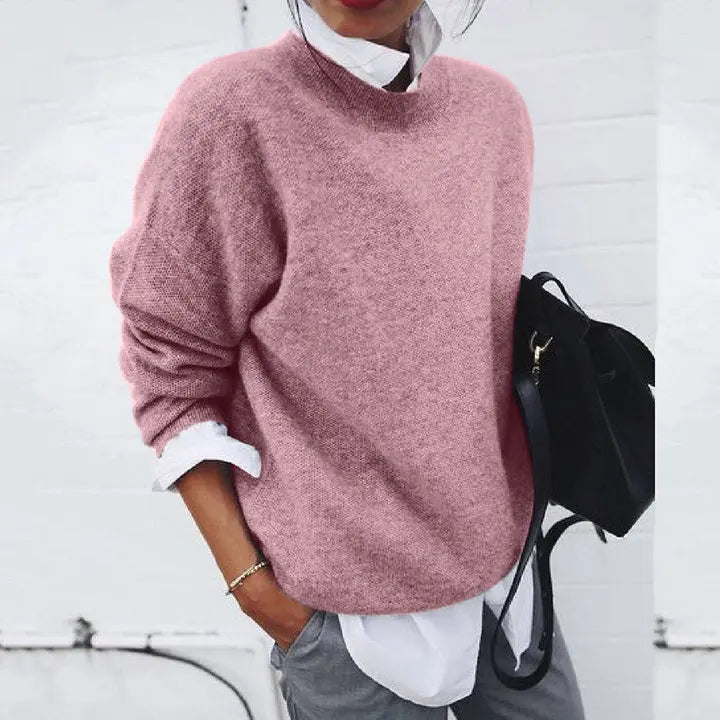 Women's Crew Neck Pullover Sweater Long Sleeve Relaxed Fit Casual Knit Top