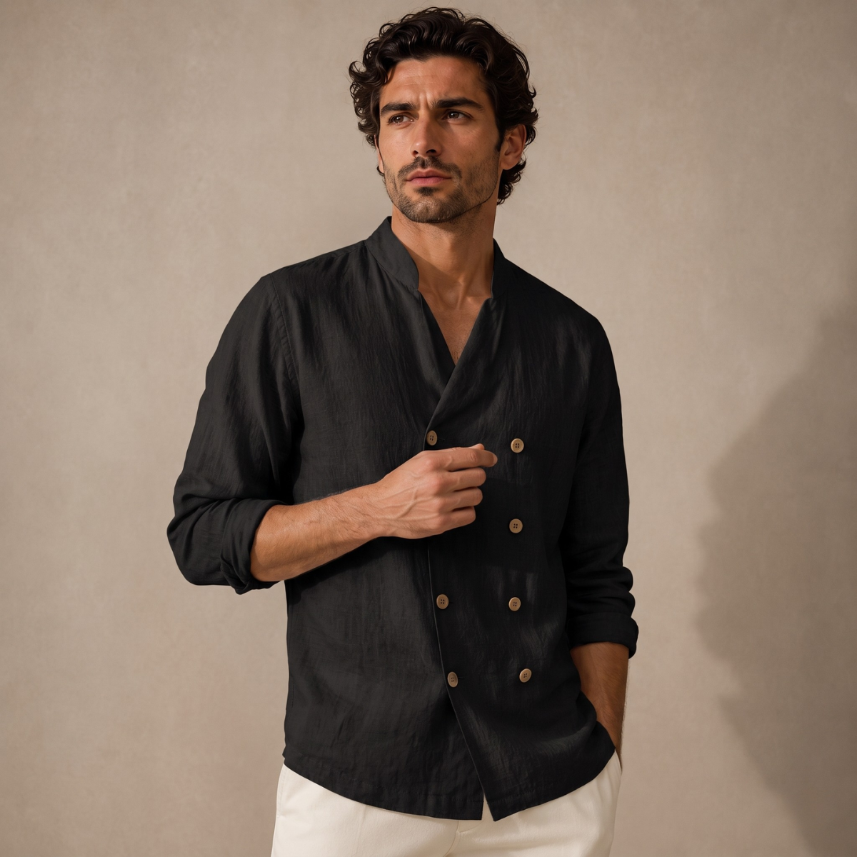 The Coventry Men’s Vintage Double Breasted Cotton Linen Shirt