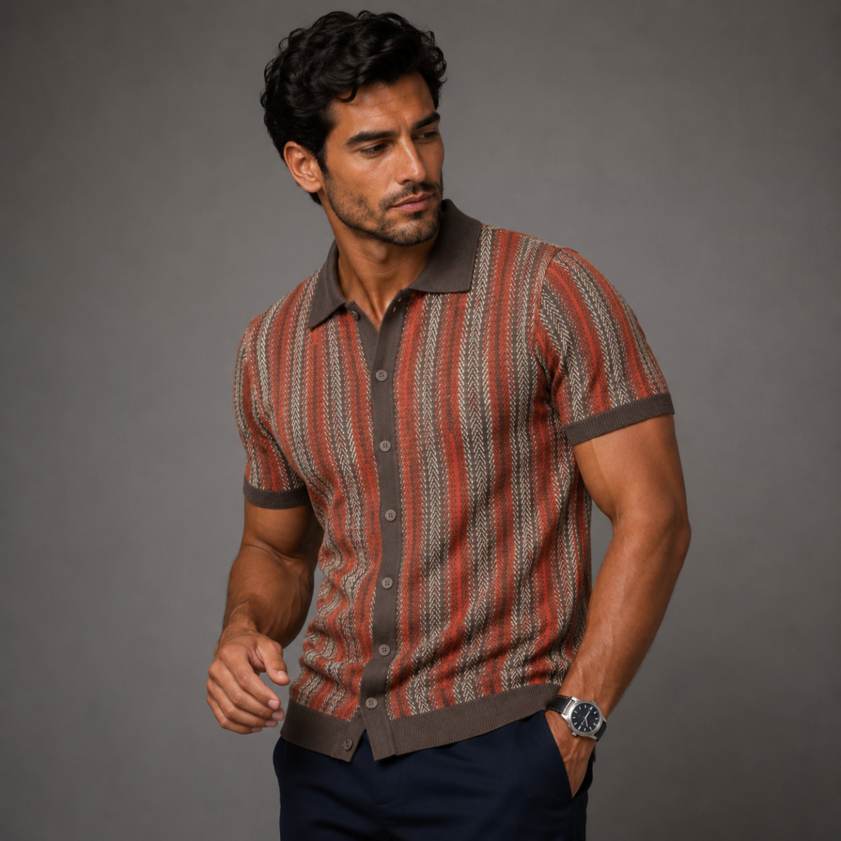 The Montalcino Men’s Retro Striped Knit Lightweight Polo Shirt