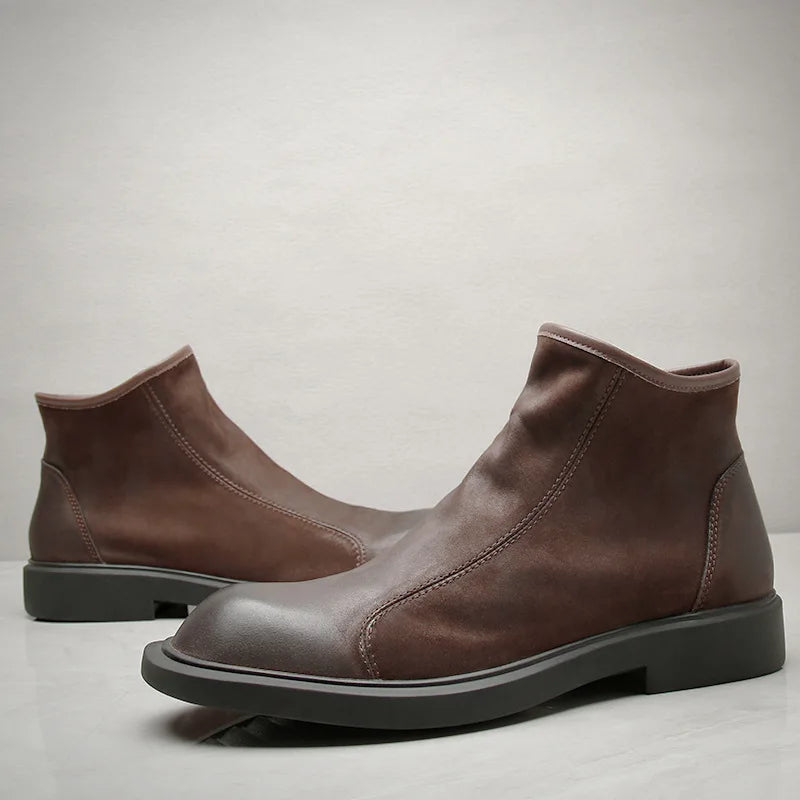 The Bari Men's Warm Plush Zip Up Leather Ankle Boots