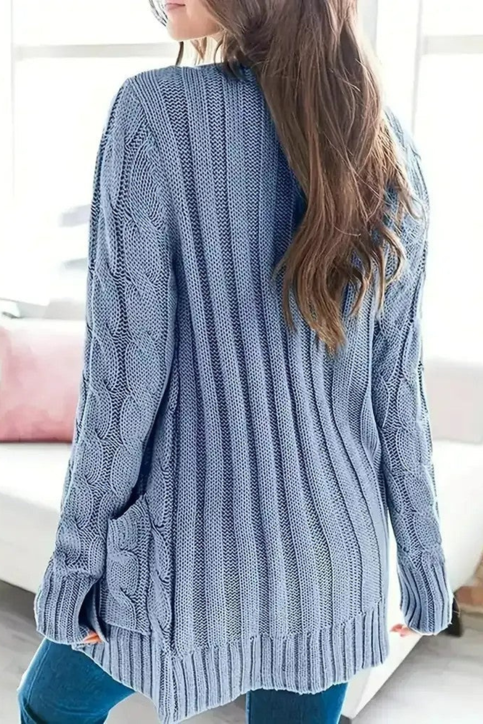 Women's Cable Knit Cardigan Sweater Button Front Long Sleeve V-Neck Pockets